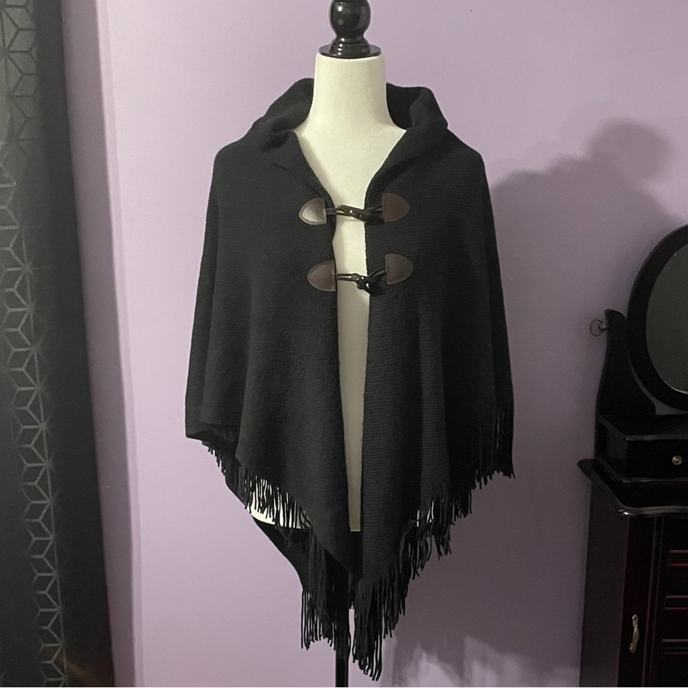 Black Poncho with Toggle Closures
